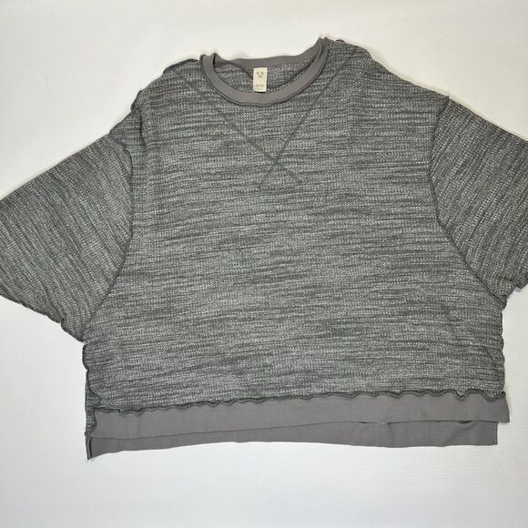 We the Free People Thermal Waffle Knit Top Shirt Size Small Gray Oversized - Picture 1 of 12